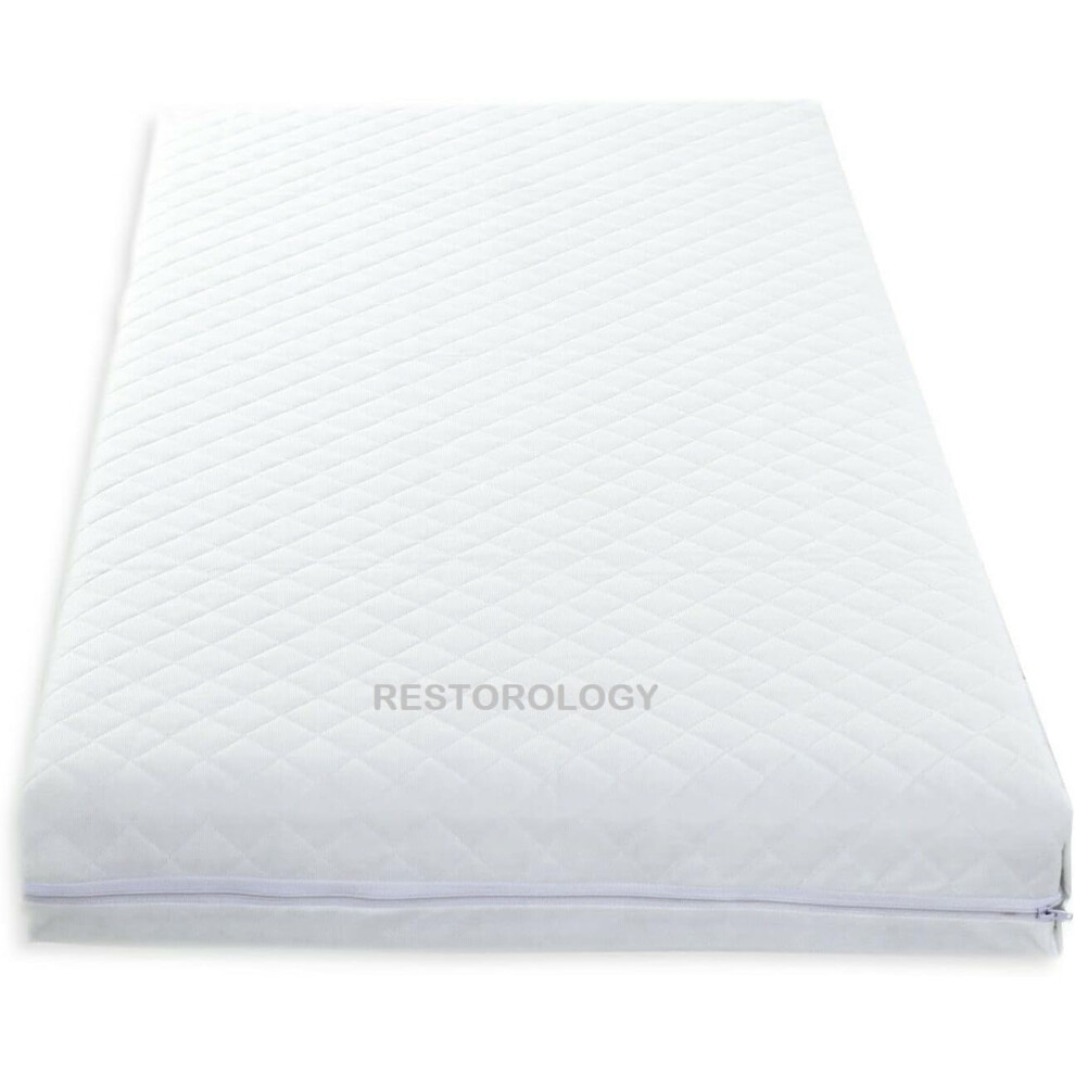 Baby Travel Cot Bed Mattress, Quilted Breathable, Removable Zip Cover, Double Sided, Made In Uk (120 X 60 X 10 Cm) Restorology