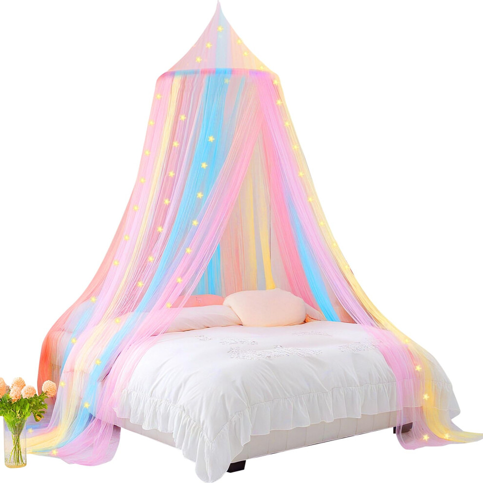 Vicloon Rainbow Bed Canopy, Princess Rainbow Canopy For Girls, Mosquito Nets, Ro