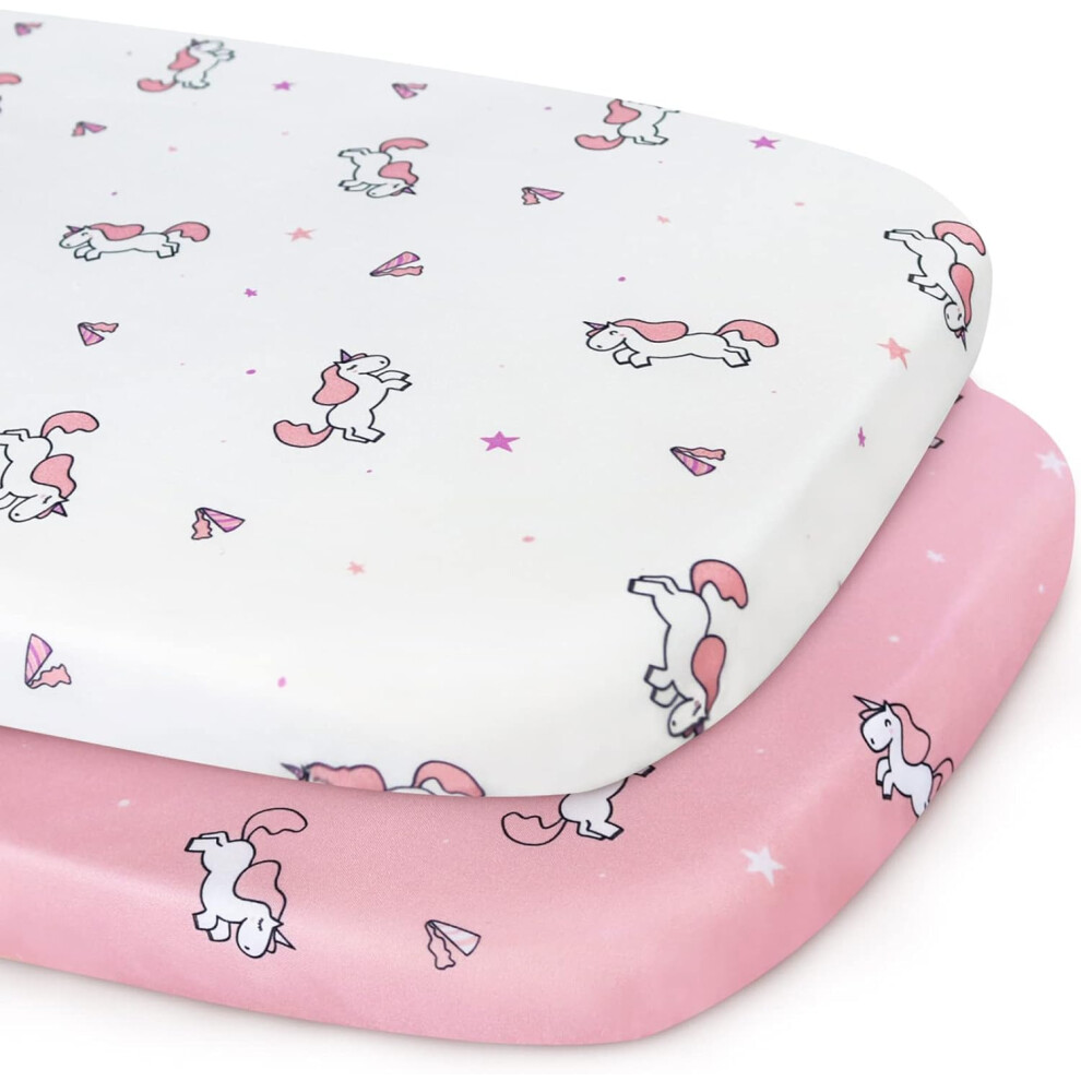 Moses Basket Sheets Fitted, 2 Pack Ultra Soft & Breathable Baby Crib Sheets, Universal Fit For Rectangle, Oval, Hourglass Bassinet Mattr Springspirit