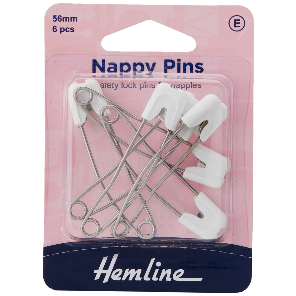 Hemline White Plastic Japanese Style Nappy Pins, 56Mm, 6 Pieces