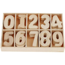 POFET Mixed Wooden 0-9 Numbers Unpainted DIY Decorations Kids Early Educational Learning Toys Games 120pcs (Numbers) with Storage