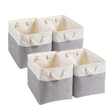 Mangata Canvas Storage Boxes, 33 x 38 x 33cm Large Foldable Storage Baskets for Organizing Clothes Nursery Home (Grey/White, Set of 4)
