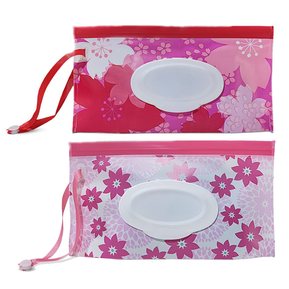 2 Pcs Baby Wipes Dispenser Wet Wipes Bag For Baby, Wet Wipe Box, Reusable Wet Wipe Bag, Wet Wipes Container For On The Go, Home, Office (Pink) Pink Laeeyin