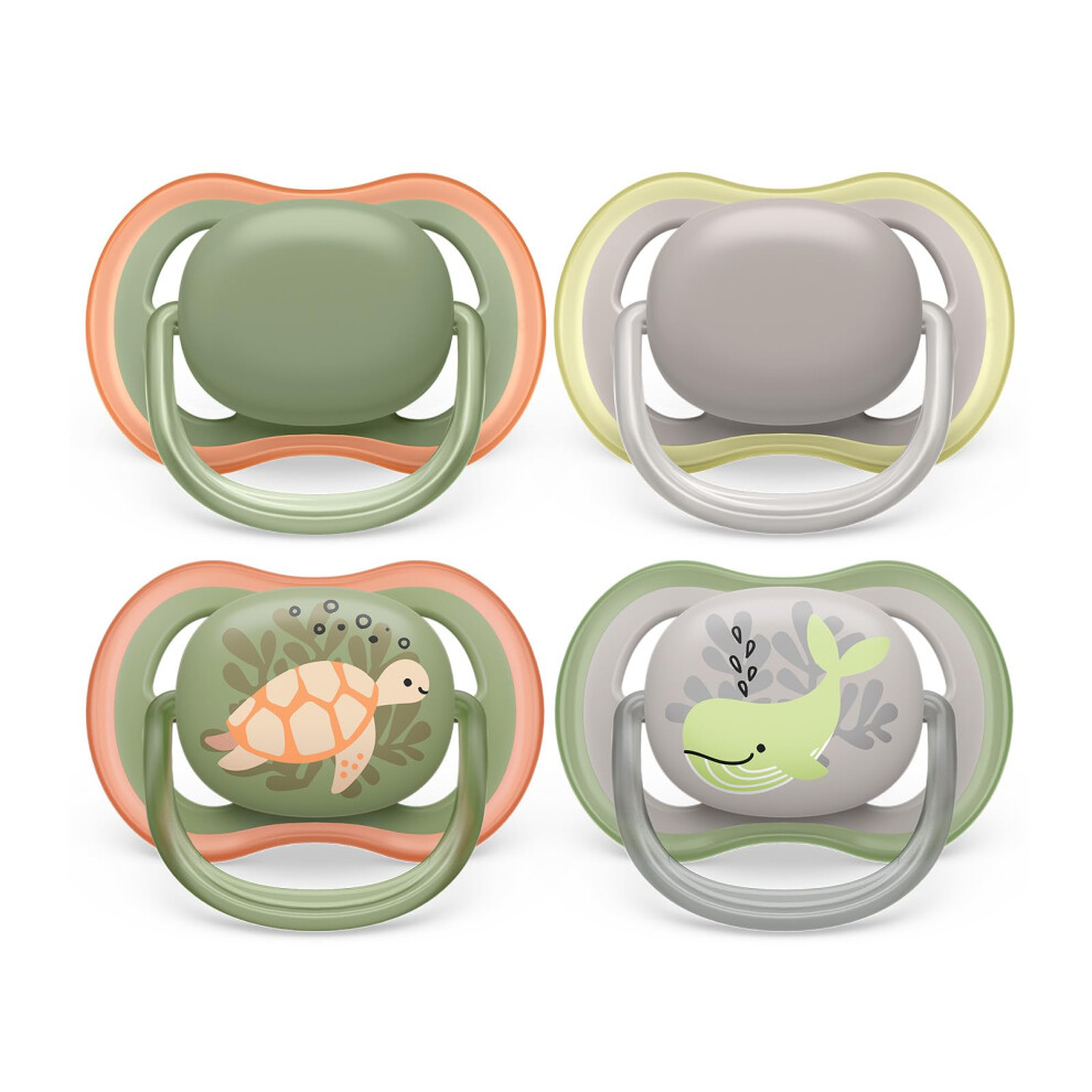 Philips Ultra Soother - 4 X Breathable Baby Soothers For Babies Aged 6-18 Months, Bpa Free With Steriliser Carry Case (Model Scf085/66) Light Avent