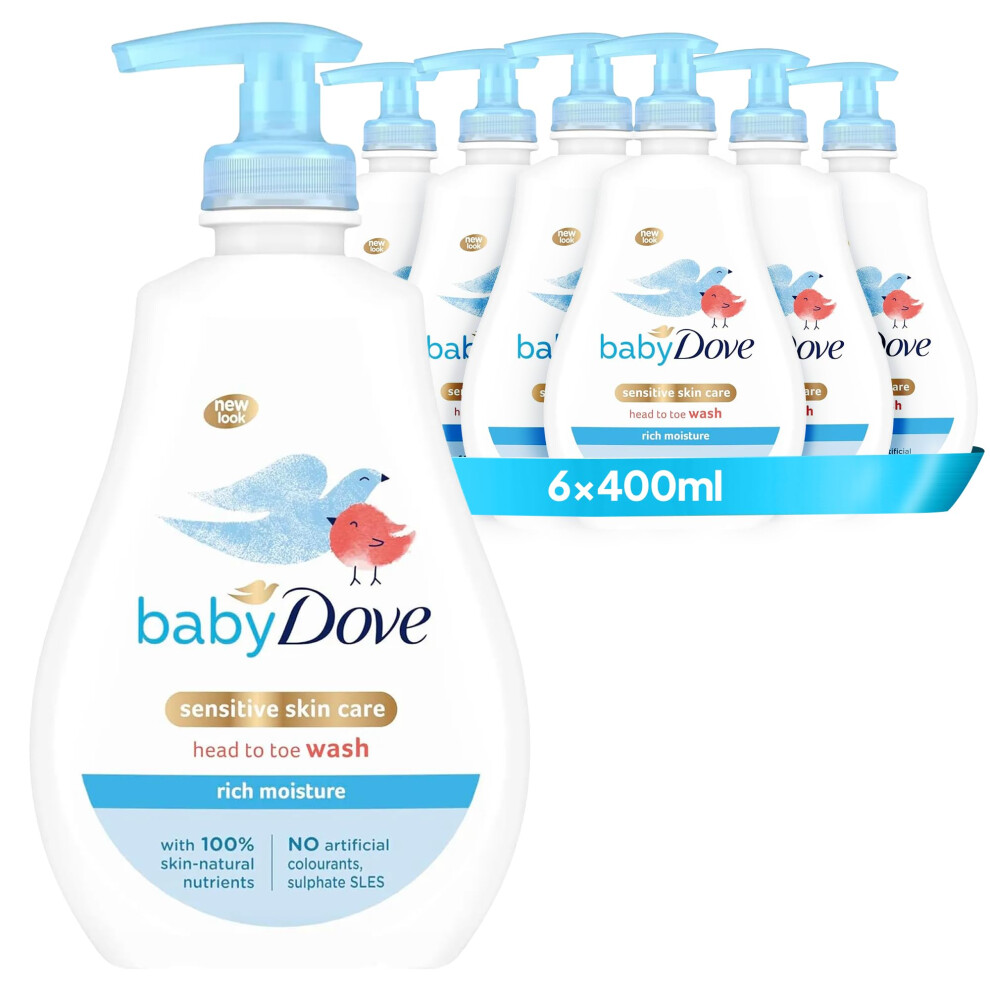 Baby Dove Hypoallergenic Rich Moisture Head to Toe Wash 400ml Pack of 6 - Image 4