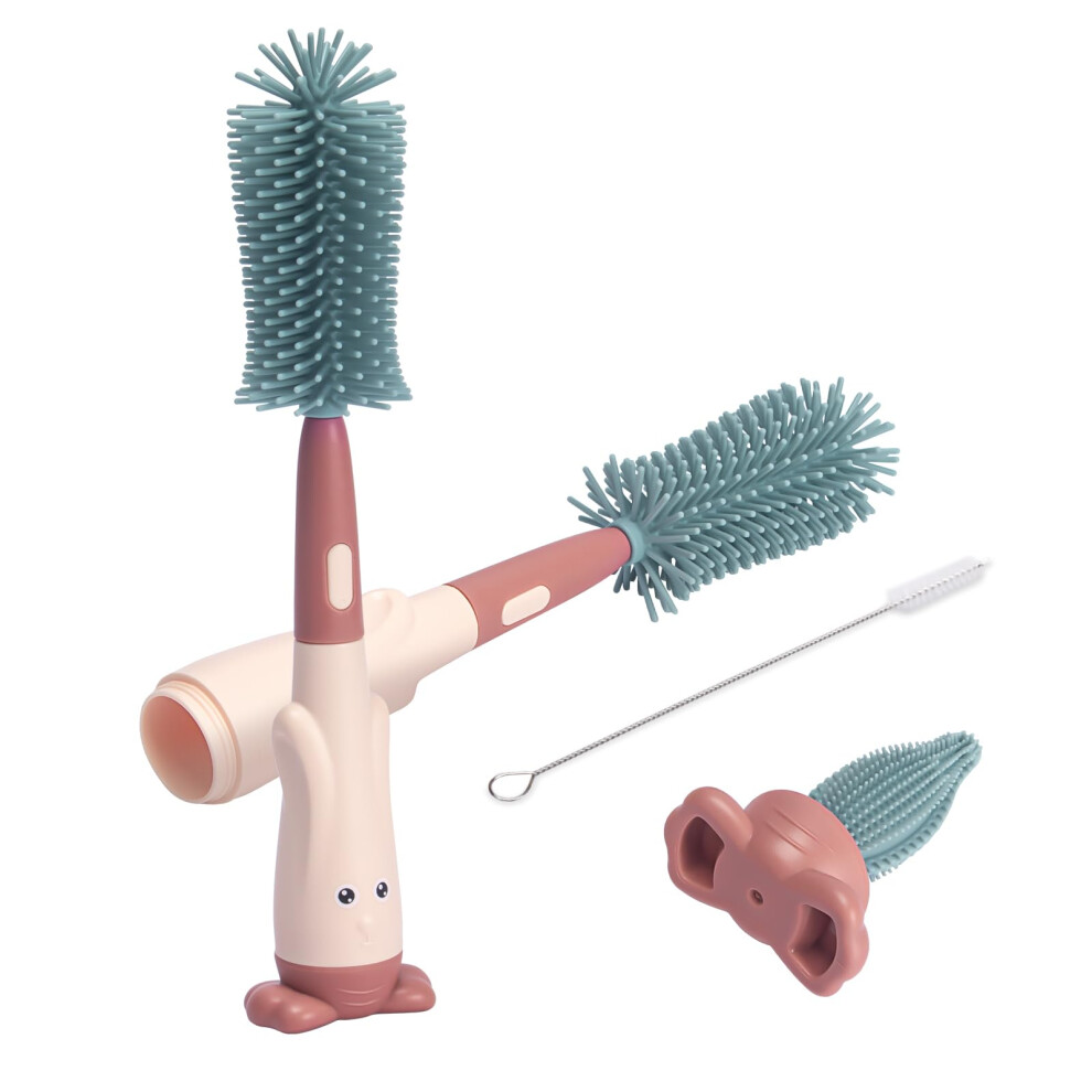 Silicone Bottle Brush 3-In-1 Set With Teat Brush And Straw Brush, [Food-Grade & Non-Scratch]Baby Bottle Brush, Upright Storage, Red Alyvisun