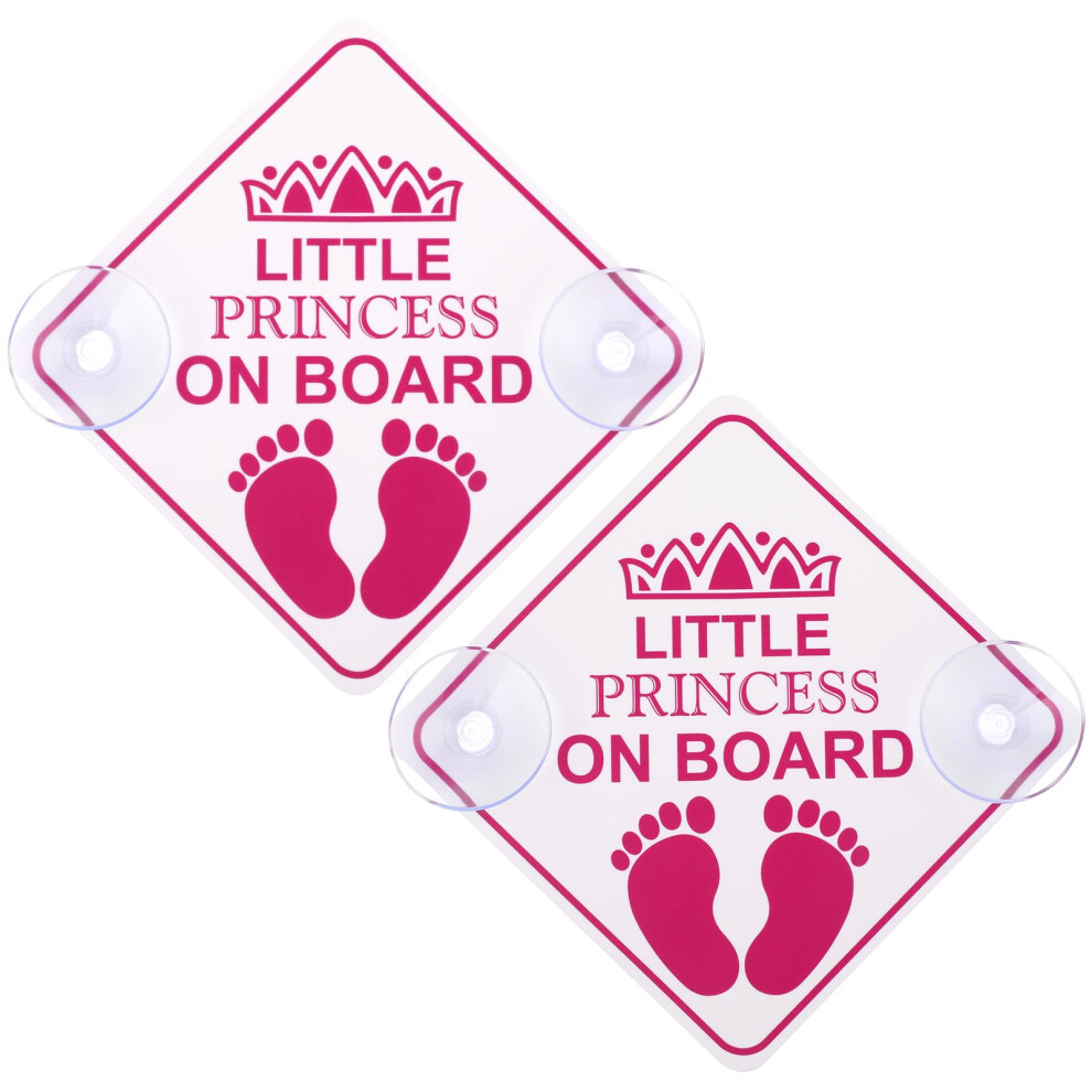 Amabro Little Princess On Board Warning Signs, 2Pcs 5" X 5" Safety Car Bumper Sticker With Double Suction Cups, Reusable Baby In Car Decal, Pink 5002083058850