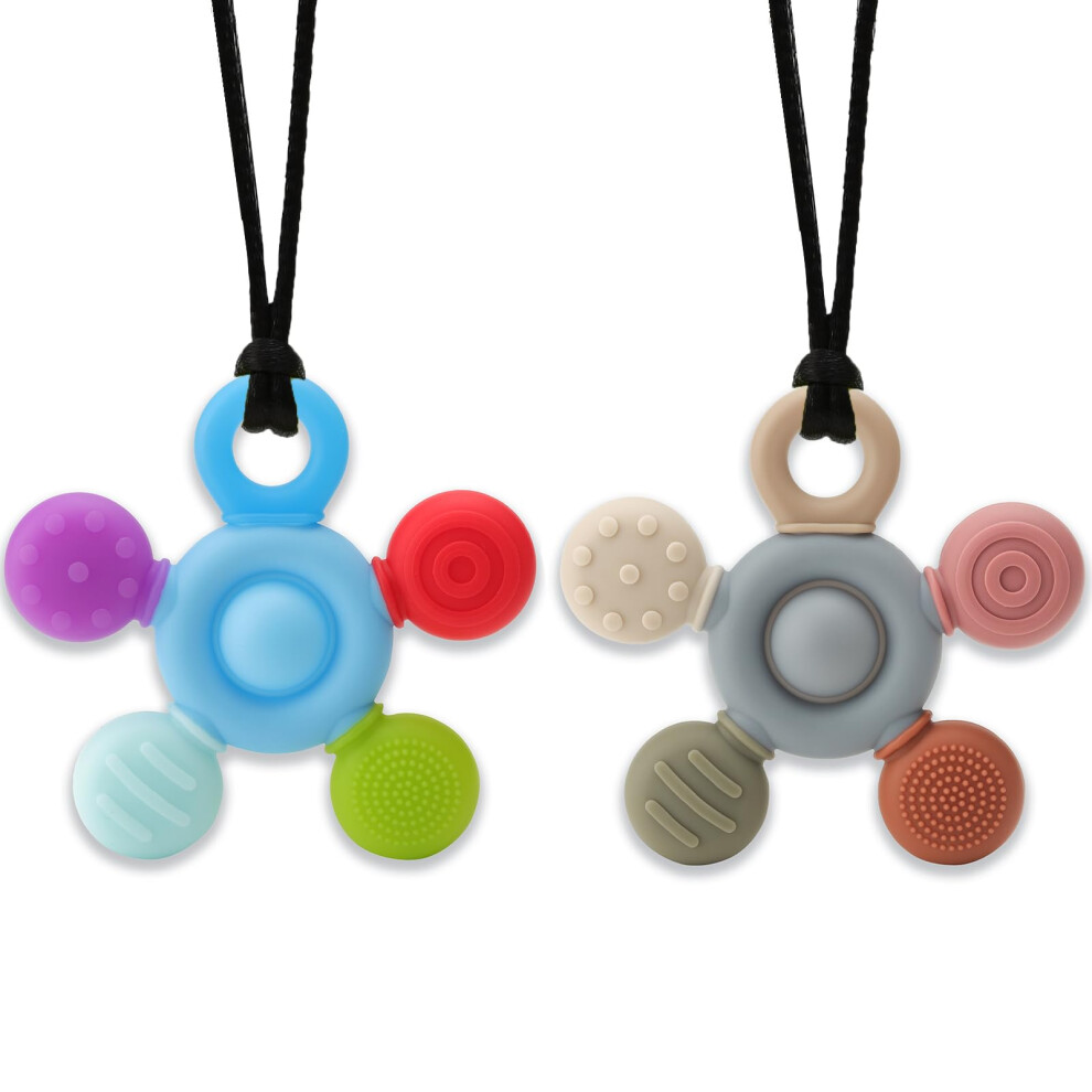 Seeway Chewy Necklace For Sensory Kids, Silicone Sensory Chew Necklace Oral Motor Aids For Boys Girls, Autism Chew Toys For Kids Teens Adults With An