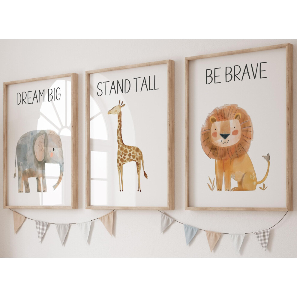 Safari Animals With Quotes Set Of 3 Unframed Prints For Baby Girl Boy Nursery Bedroom Playroom, Jungle Nursery Decor Wall Art Eviepops Prints