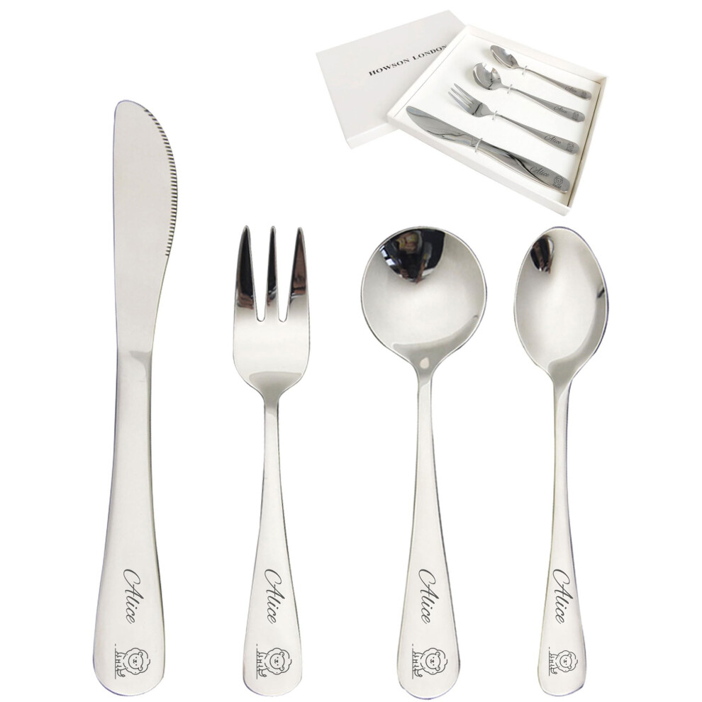 Edsg Personalized Cutlery Set For Kids Children Toddler Cutlery 4Pcs Engraved Knife Fork Spoon Stainless Steel Cutlery Set Christening Christmas Gifts For
