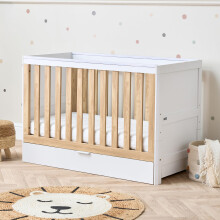 Tutti Bambini Riley 3-in-1 Baby Cot Bed with Drawer 120 x 60 cm, (0-4 years) - 3 modes: Cot, Toddler Bed & Toddler Sofa, Convertible Cot Bed for Baby