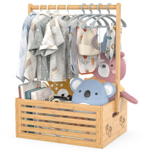 BAMBOOHOMIE Baby Shower Crate Closet, Shower Party Basket with Hangers Handle, Bamboo Gift Crate Box, Welcome Gift Basket for Newborn Baby, Pregnancy