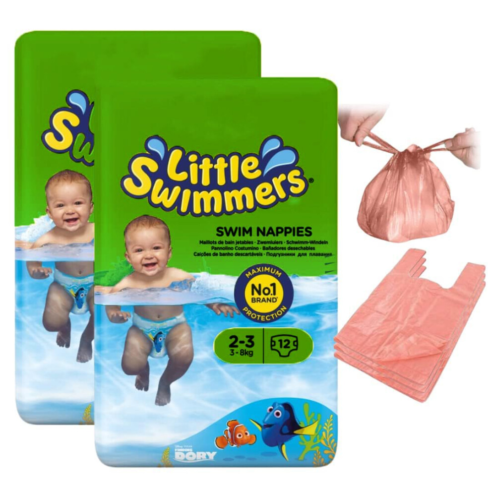 Swim Nappies Size 2-3, With Nappy Bags For Swim Nappy, Little Swimmers, Disposible Swimming Nappies For Babies (3-8Kg) X 24 - Waterproof Nappies Grea Tilz