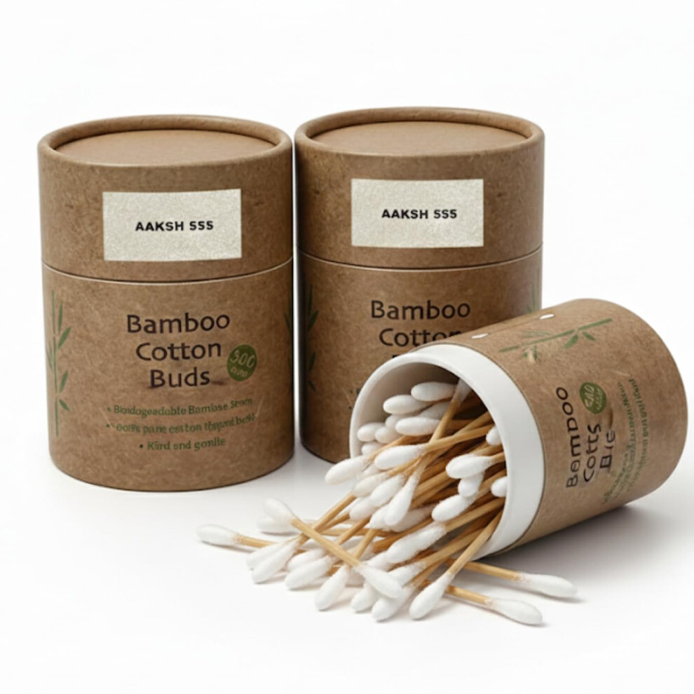Aaksh 555 Aaksh555 | 600 Premium Bamboo Cotton Buds (2 X 300 Pack) Â Ear Swabs | Cotton Tips For Baby, Makeup & Ear Hygiene