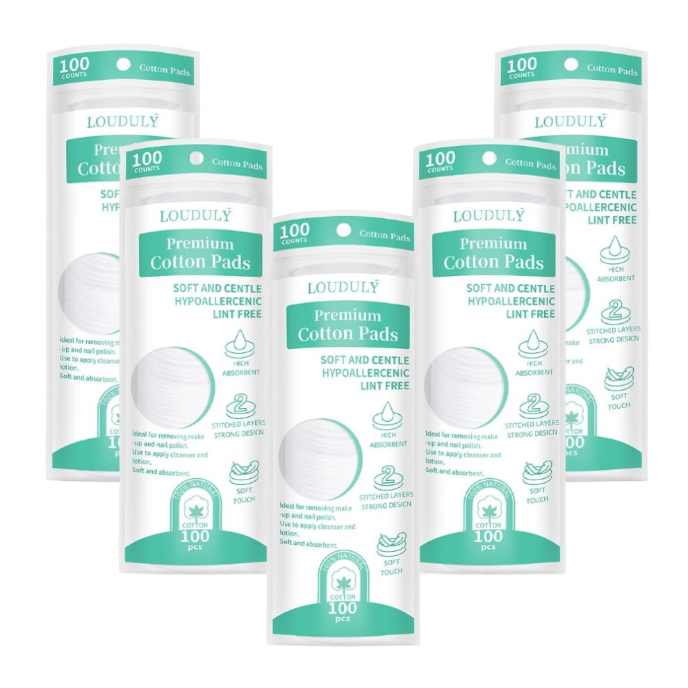Lophe Cotton Wool Round Pads, 500 Count Soft & Gentle Cotton Pads Absorbent Cosm