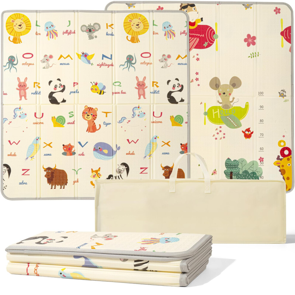 Hibtn Baby Play Mat, Foldable Baby Playmat Reversible Waterproof Large Foam Soft Crawling Floor Playmat Non Toxic Portable Floor Mat| Ideal For Bedroom, Nu