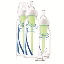 Dr Brown's Natural Flow Anti-Colic Options+ Narrow Baby Bottle, Starter Kit, 1x 4oz/120ml Bottle & 2X 8oz/250ml Bottles with Level 1 Slow Flow Teat,