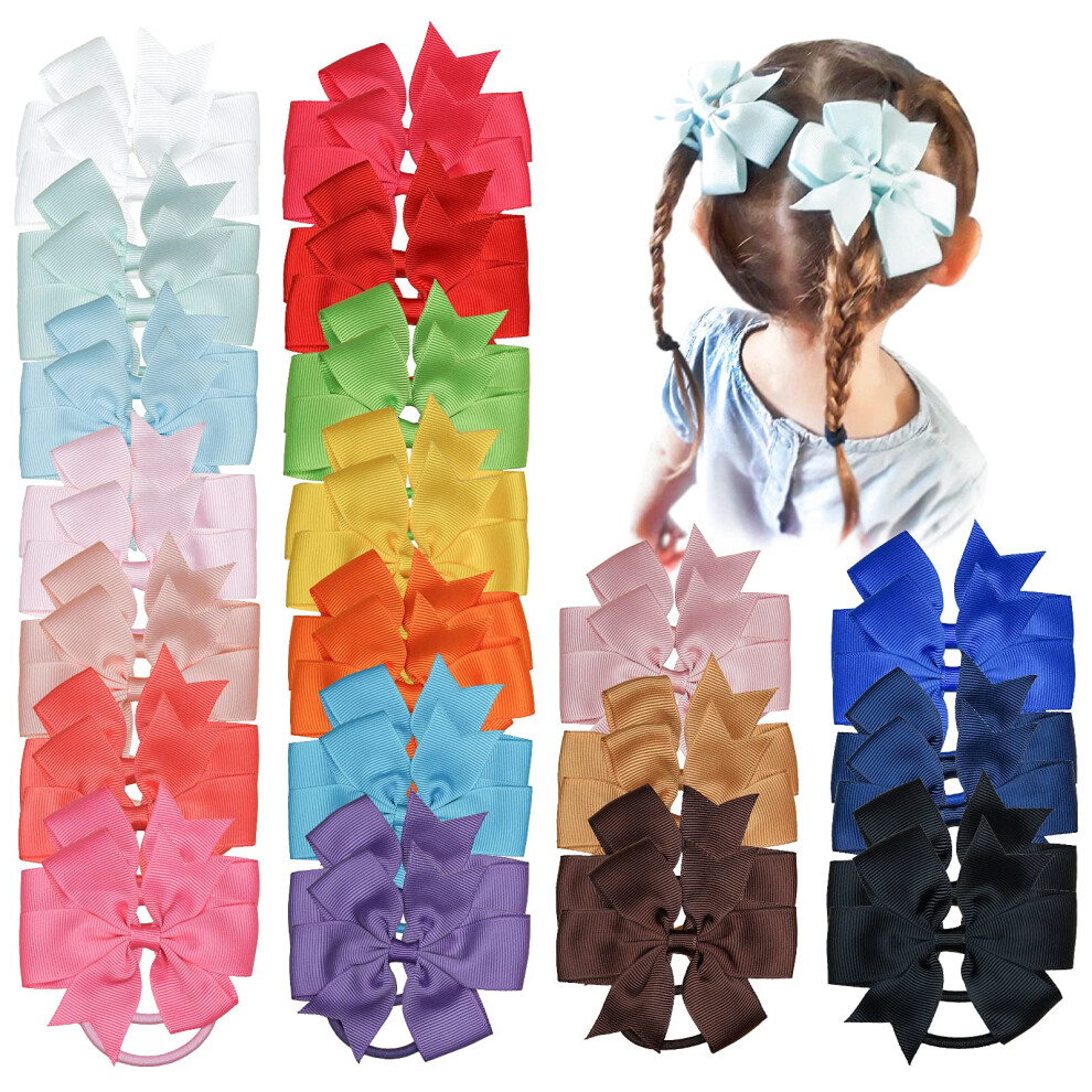 Joyoyo 40 Pcs Hair Bow Bobbles For Girls And Toddlers Bow Hair Band Hair Bows - Medium Size 3 Inch Ribbon Bows Pinwheel Style