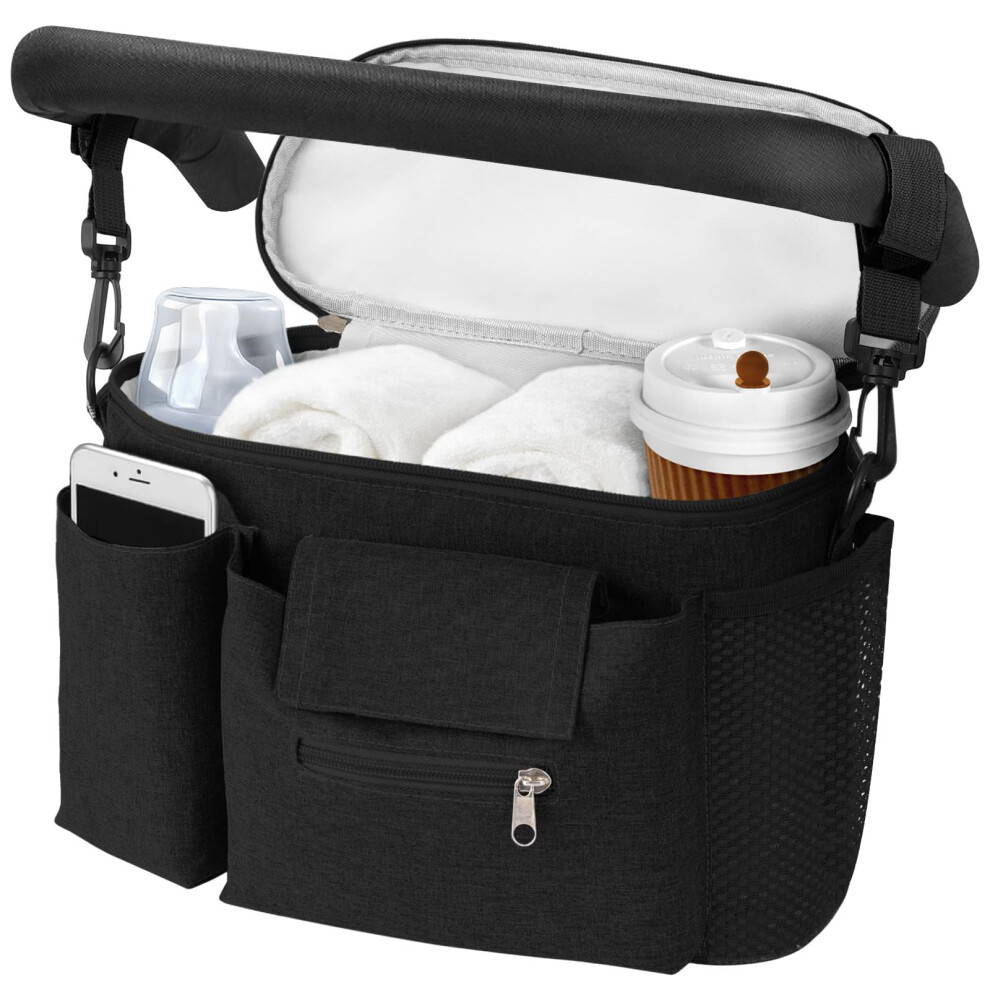 Hotut Pram Bag,Upgraded Pram Organiser With Touch Screen Phone Pocket,Stroller Organizer With 2 Mesh Bag And Adjustable Shoulder Strap,Baby Pushchair