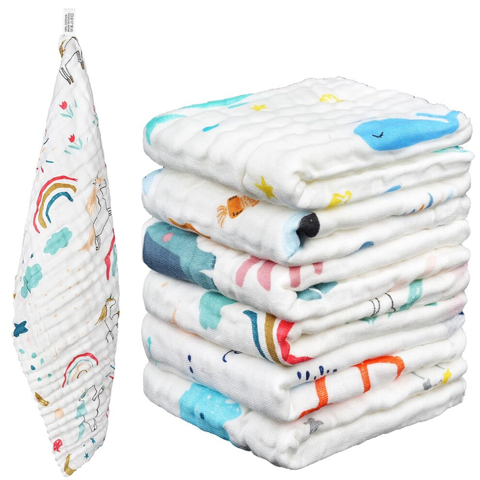 Ayesy Muslin Squares Cloth For Baby,6 Pack 25Cm X 50Cm Burp Cloths For Baby,100% Cotton 6 Layers Extra Soft And Absorbent Baby Burping Cloth Muslin
