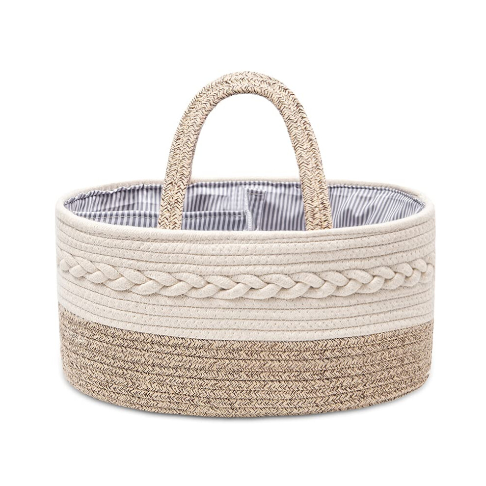 Jia Qaq Baby Nappy Caddy Organiser,Portable Cotton Rope Woven Diaper Caddy-Nursery Storage, Diy Basket With Changeable Compartments, Newborn Shower G