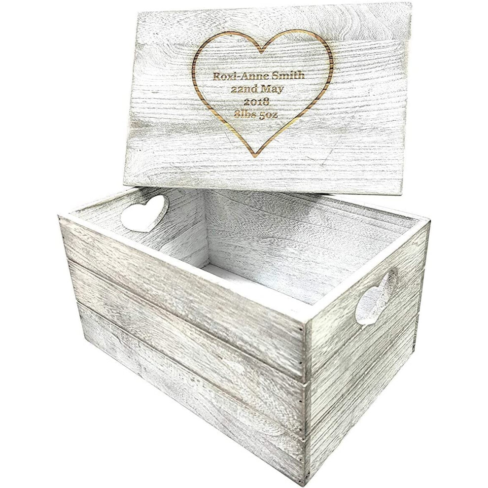 Hoolaroo Personalised Wooden Memory Box, Large Engraved Keepsake Box For Baby Gift, Weddi