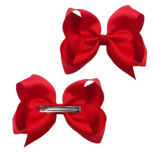 YHT 2PCS Girls Hair Clips for Baby,Kids,Grosgrain Ribbon Bows Hair Accessories for Toddler,Teens,3 inch Red Ponytail Holder Bow in Pairs for Children