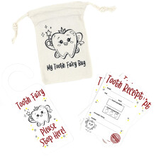 A&M Natural Living Tooth Fairy Bag Set, Kit Includes 1 x Tooth Bag, 20 x A7 Certificates and 1 x Door Hanger, Designed and Printed in The UK