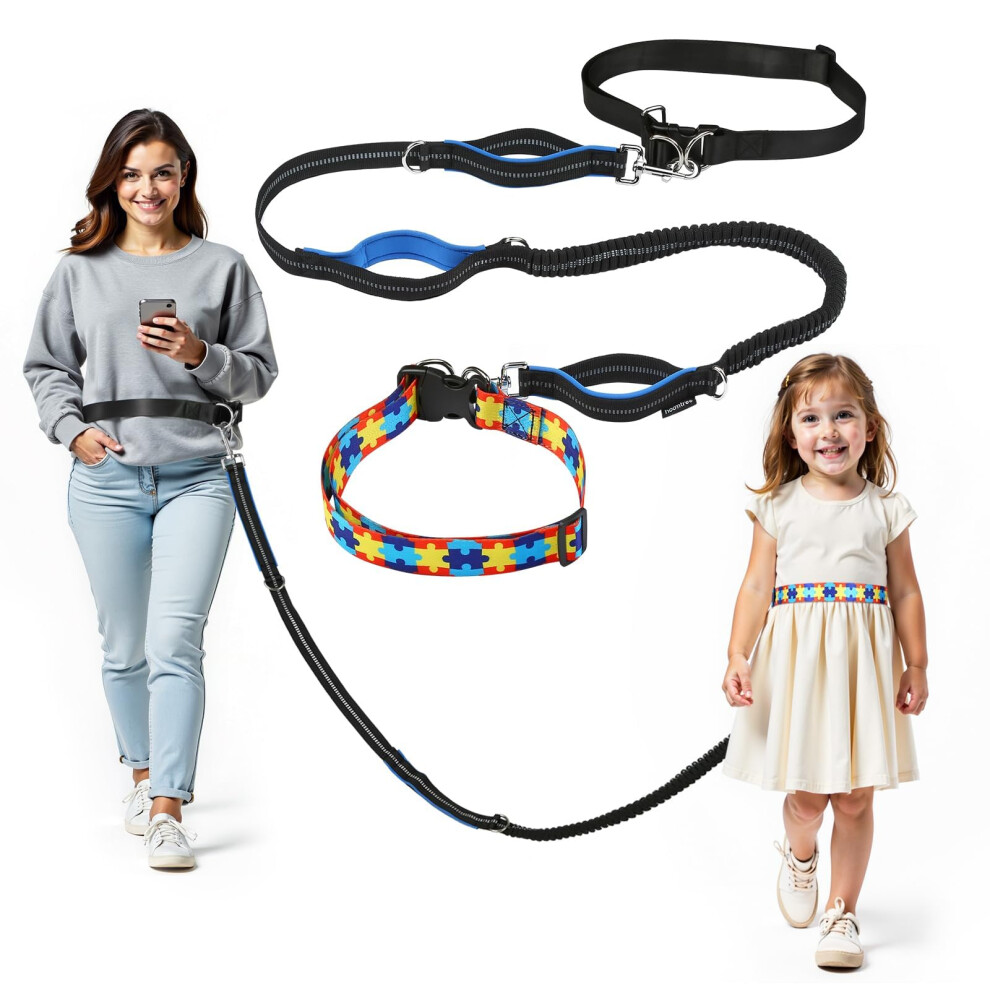 Safety Waist Leash Harness For Kids With Autism, Hands-Free Waist Belt Link With 3 Padded Handles And Durable Bungee Hoomtree