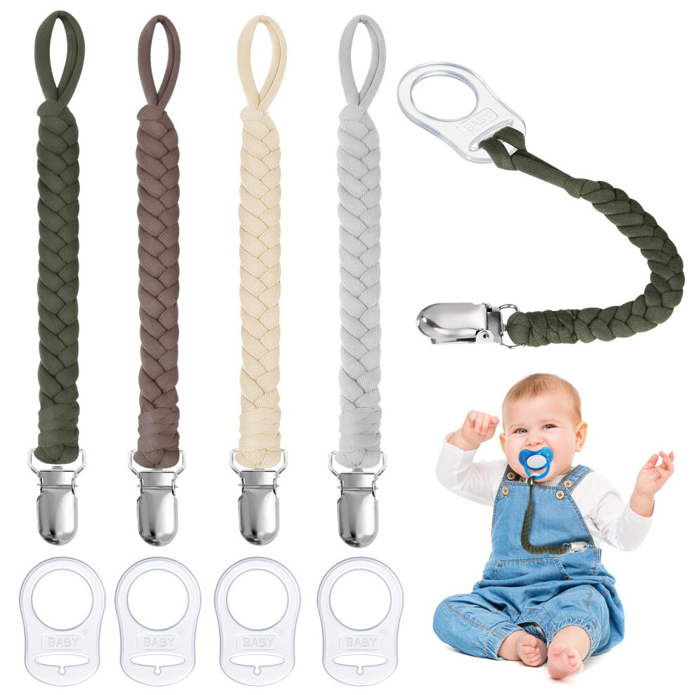 Dummy Clips Baby Pacifier Chain, 4 Pcs Baby Dummy Pacifier Chain With 4Pcs Clip Adapter, Silicone Ring Adapter, Soother Chain Holder Straps Tee Aolso
