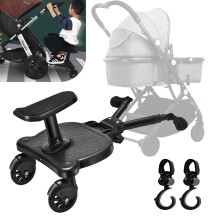 Vihir Universal Buggy Board with Seat, Kiddy Board, Pram Accessory for Children from 2-6 Years (25 kg), Compatible with Almost Every Stroller and Pra
