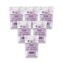 CS Beauty 720 Cotton Wool Cosmetic Pads, 100% Cotton, (6 Packs of 120 Count) - for Face Nails Make up Manicure