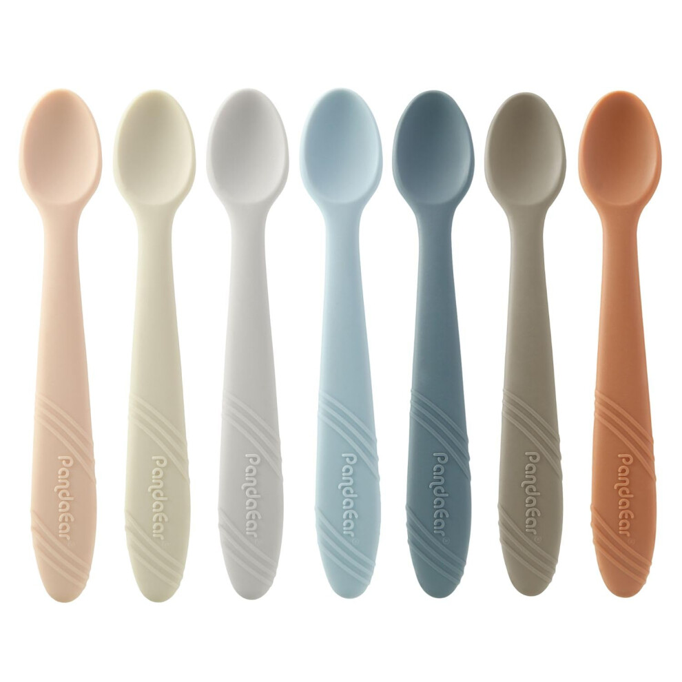 7 Pack Silicone Baby Feeding Spoons, First Stage Training Spoon Infant Utensils Feeding Supplies Pandaear