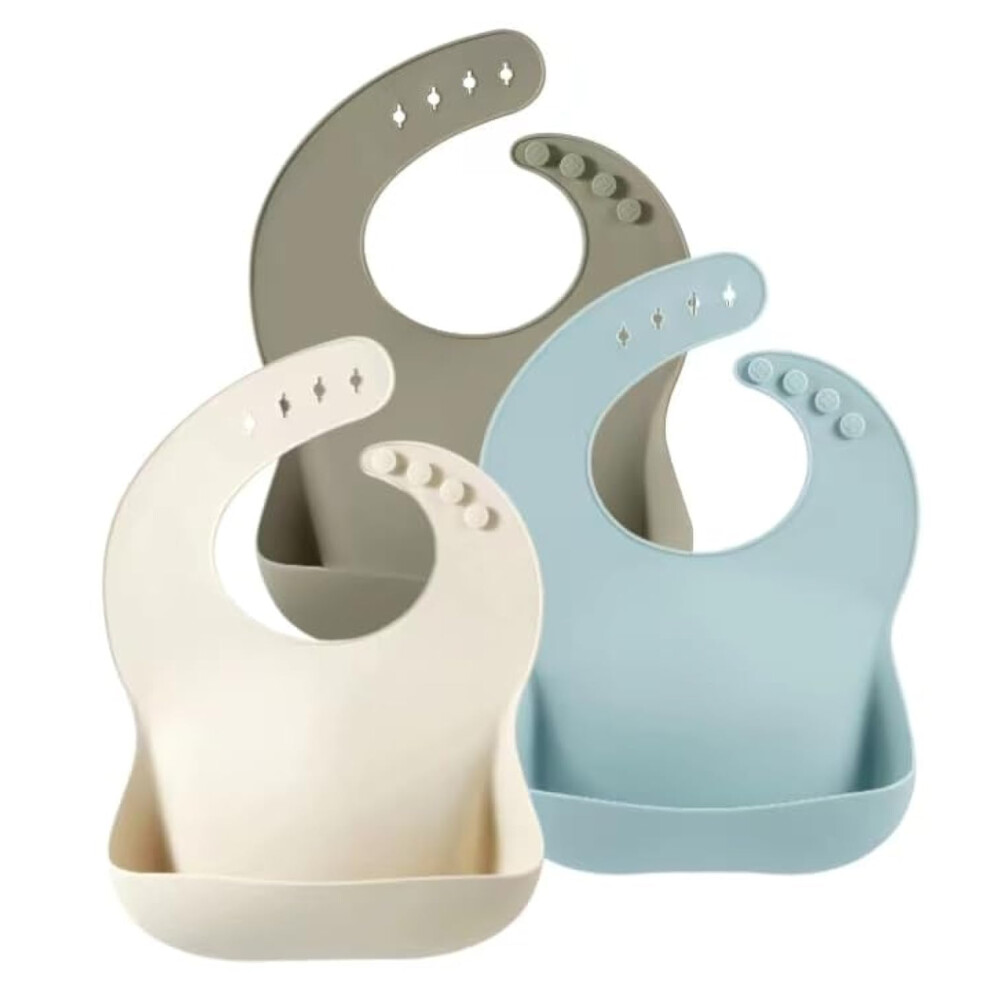 Pandaear 3 Pack Silicone Bibs For Babies, Waterproof Baby Bibs 6-12-18 Months For Weaning, Toddler Bibs