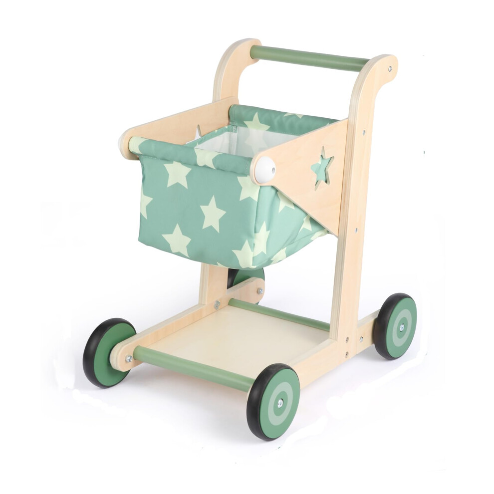 2 In 1 Wooden Baby Walker, Push And Pull Doll Stroller, Shopping Cart Learning Walker For Boys And Girls Asweets