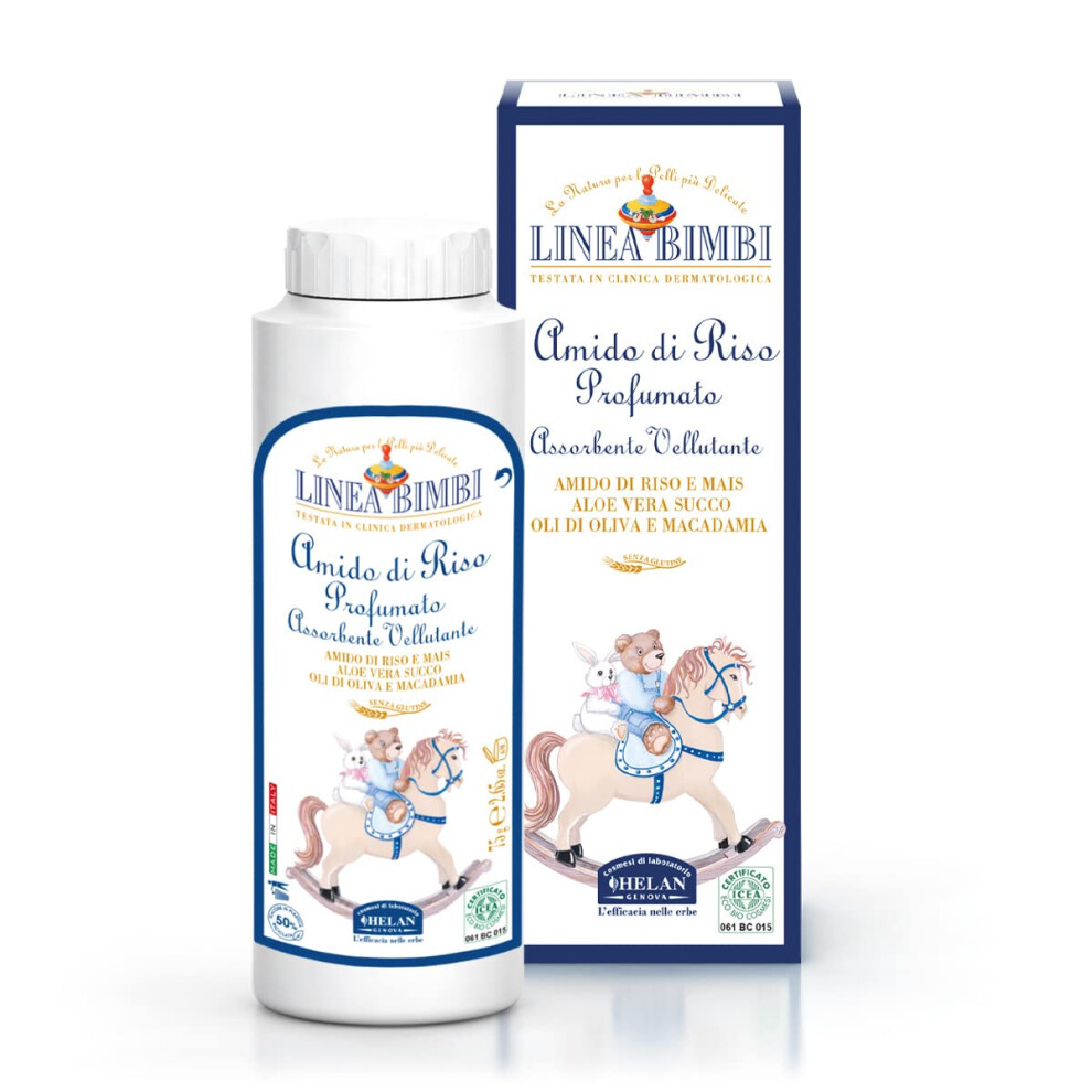 Linea Bimbi Bio - Talcum Powder For Babies, Baby Powder With Aloe Vera Juice, Scented Rice Starch - Moisturising, Soothing, Against Irritation, Helan