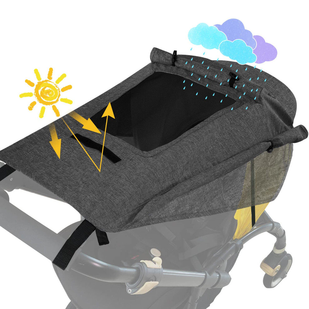 Buggy Sun Shade Universal Pram Sunshade Sun Cover For Strollers Pushchairs Uv Protection Water Resistant Easy To Install Deep Black/Grey Wd&Cd