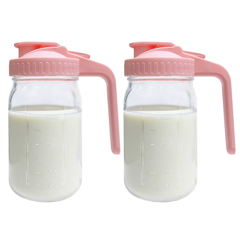 2 Pack Glass Breast Milk Storage Bottles 32Oz/900Ml Clear Breastmilk Storage Jar With Pitcher, Leak-Proof Wide-Mouth Mason Jar For Breastmilk, Resist Ounglychoi