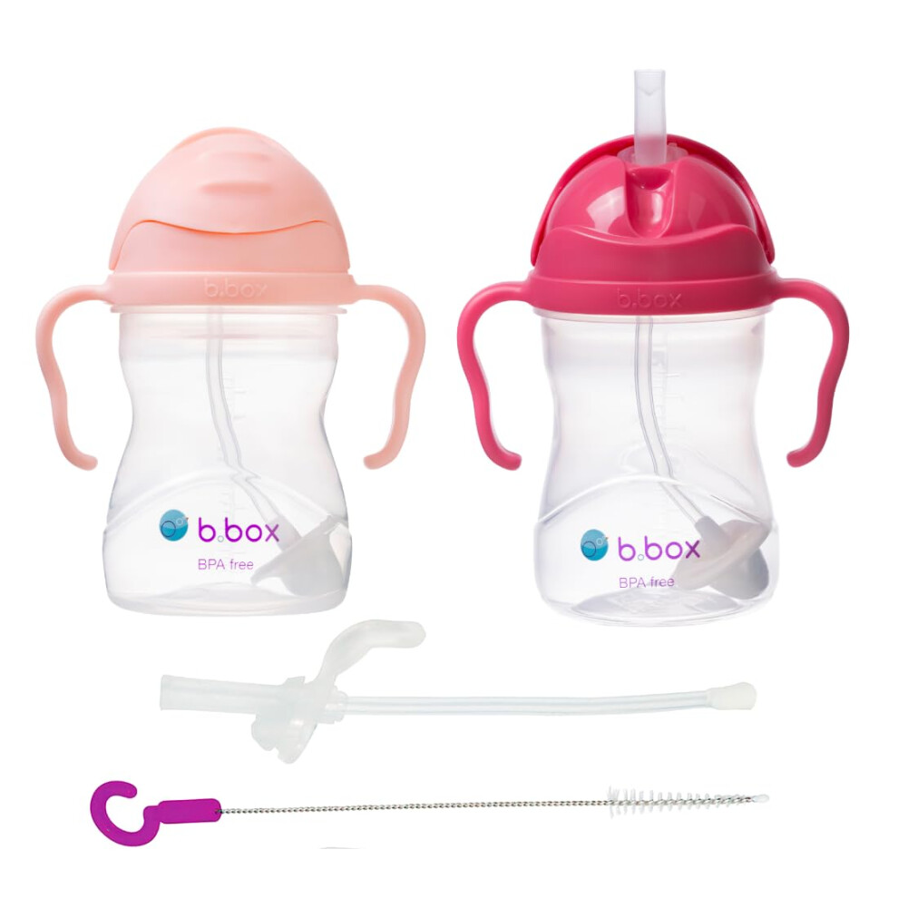 Sippy Straw Cup Pack Of 2 With Free Replacement Straw And Cleaner| 6M+ Baby And Toddler Straw Cups| Bpa Free Leakproof Cup| Dishwasher Safe B.box