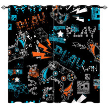 YUANZU Gamepad Curtains - Kids Graffiti Gamer Video Game Joystick Print Pattern Eyelet Blackout Thermal Insulated & Room Darkening Window Drapes for