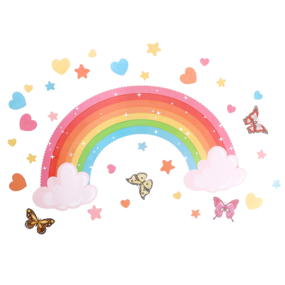 Vin Beauty 1 Set Large Rainbow Wall Stickers With Butterflies Stars Hearts Rainbow Wallpaper Colorful Star Clouds Decals For Kids Removable Baby Nursery Girls B