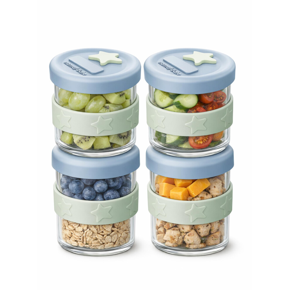 4X 180Ml Glass Storage Containers With Food Grade Silicone Lids, Thermal Shock Resistant, Baby Weaning Food Pots & Overnight Oats Jars, A Cherub Baby