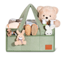 GABI STORE Nappy Caddy Organiser Changing Basket Baby Essentials Baby Hamper Basket Portable Travel Bag Luxury Soft Fabric Rabbit Key Ring Detachable