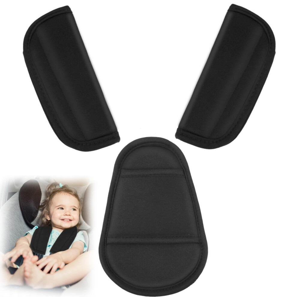 Unillea 3Pcs Baby Seat Belt Pads Set, Universal Seatbelt Cushions, Soft Shoulder Strap Covers And Crotch Pad For Car Seat, Pushchair, Stroller