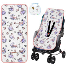 AOGOE Baby Pushchair Seat Liner, Reversible Pram Liner with Bibs, Universal 100% Cotton Pushchair Liner Stroller Seat Pad, Breathable Buggy Seat Cove
