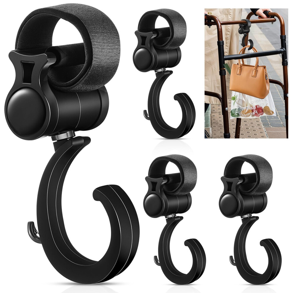 4Pcs Walker Hook Hanging, 360 Rotation Stroller Hooks, Baby Stroller Hanger Clip, Diaper Bag Hanger, Multipurpose Wheelchair Hanging Hooks For Rolla Larrel