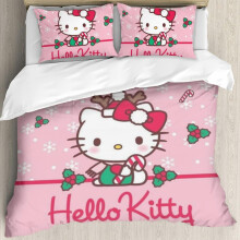 (135CM X 200CM) Hello Cat Kitty Pink Heart Cartoon Style Duvet Cover Set Cotton Bed Cover