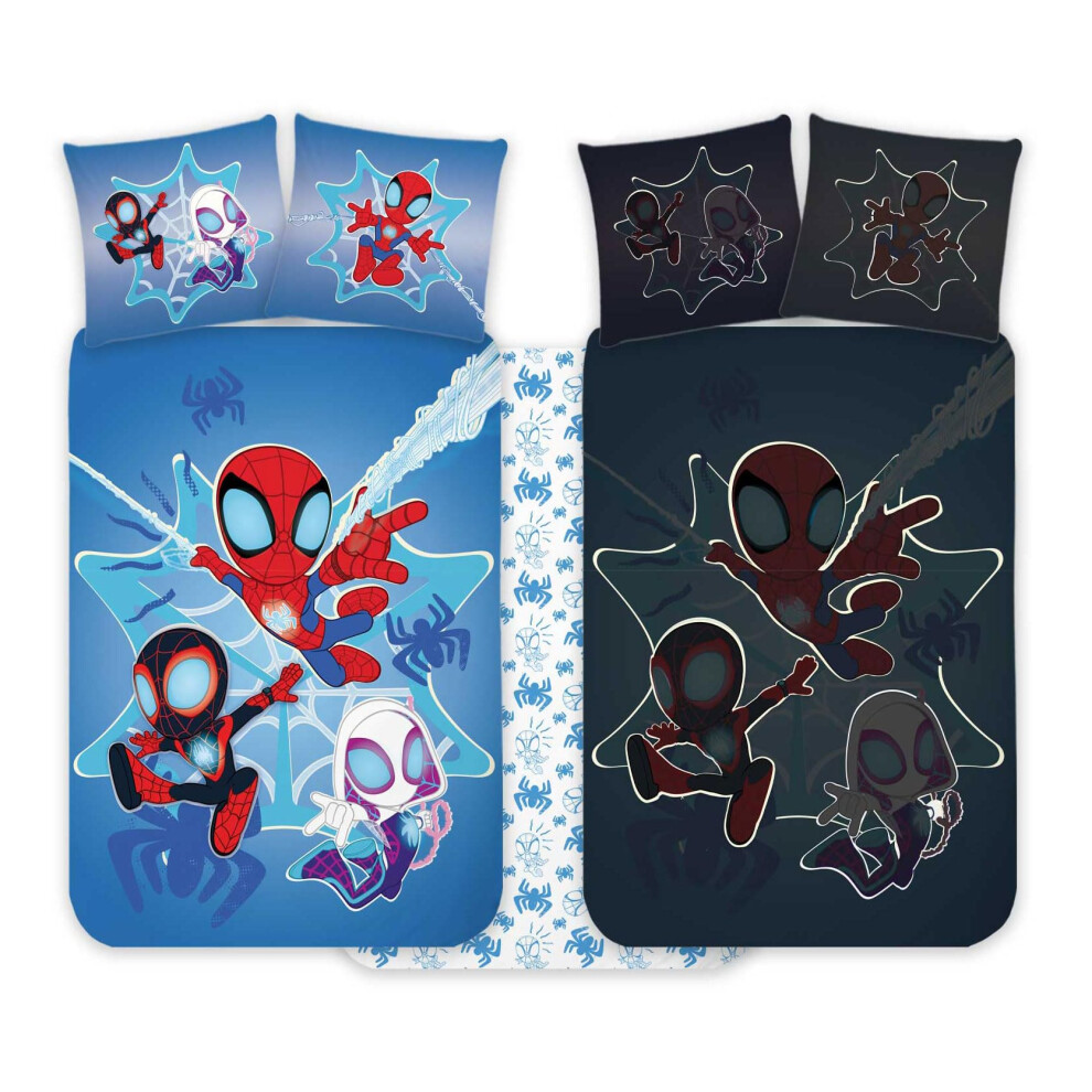Spidey Cot Bedlinen Set 100X140 Cm + Pillowcase 40X45 Cm, 100% Cotton | Glow-In-The- Style Baby Bedding Set Perfect For Kids | Spiderman Soft Rev Dark Brandmac