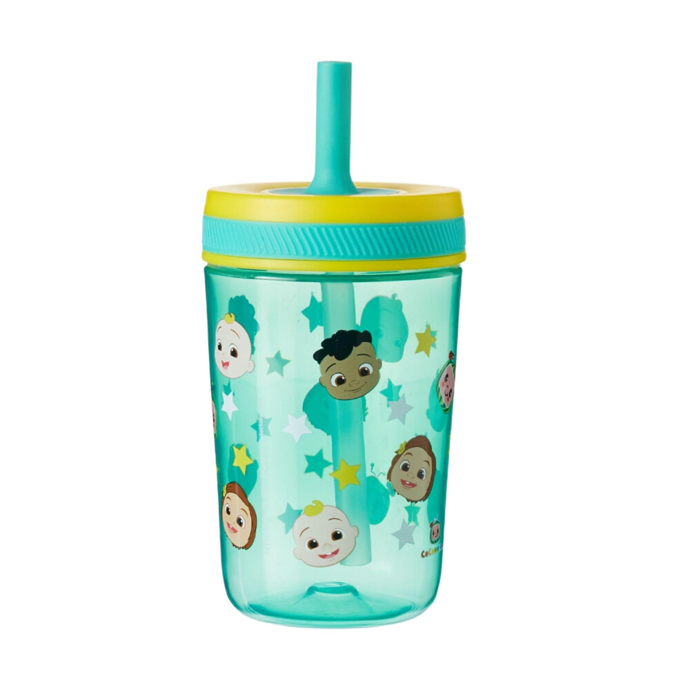 Kelso Children's Water Bottle With Soft Sipper Straw – 443Ml, Bpa-Free, Leak-Proof, Durable & Portable For Kids - Cocomelon, Turquoise Hox