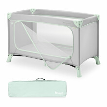 hauck Dream N Play PLUS, Dusty Mint - Travel Cot for Babies & Toddlers with XL Hatch, Travel Bag, Lightweight, Fast & Compact Folding, 120cm x 60cm,
